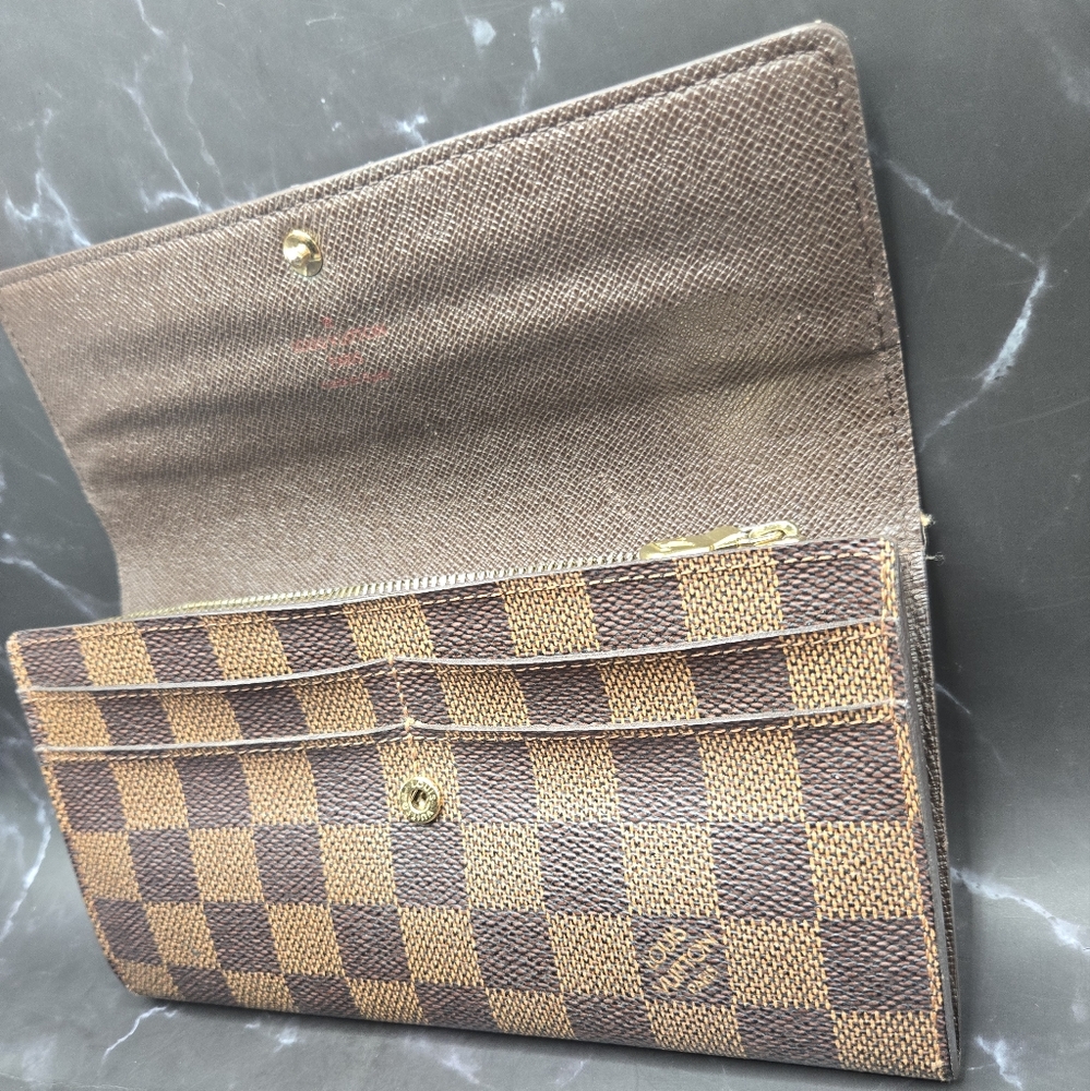 EUC Louis Vuitton Damier Ebene Coated Canvas Leather Sarah Long Wallet - Picture 4 of 14